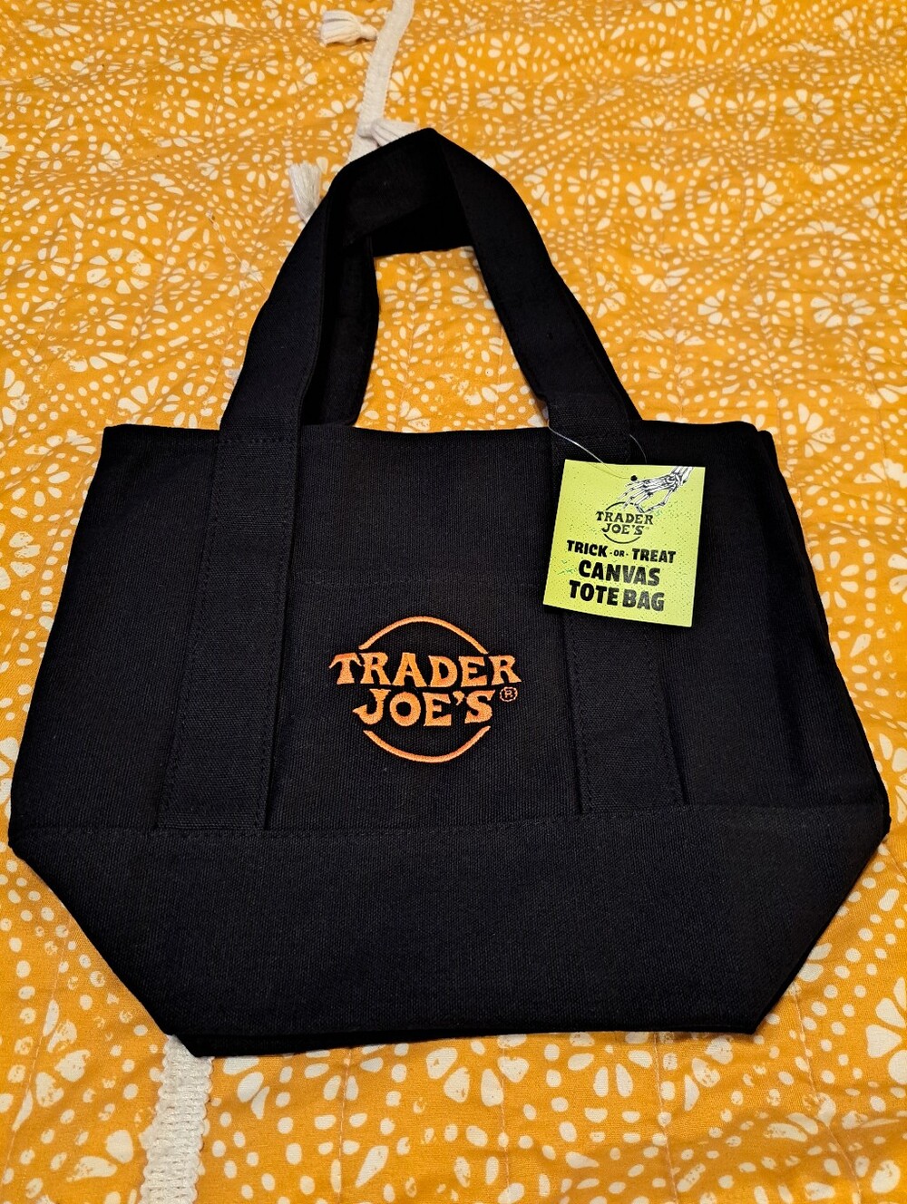 🕸️🎃Trader Joe's Mini Canvas Tote Bag - Orange & Black Accent
